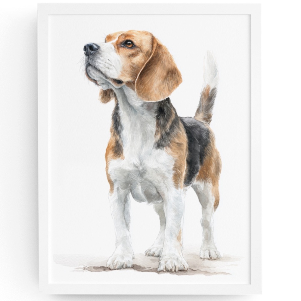 Watercolor Beagle Portrait Wall Art Print Poster, Unframed - Pet Artwork